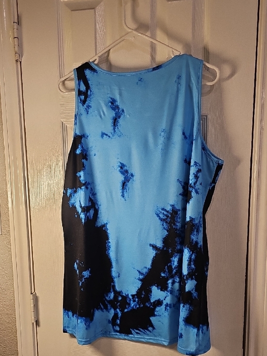 Unisex XL Blue Tie-Dye Sleeveless Scoop Neck Tank Top Retro Colorful Summer - Picture 2 of 10